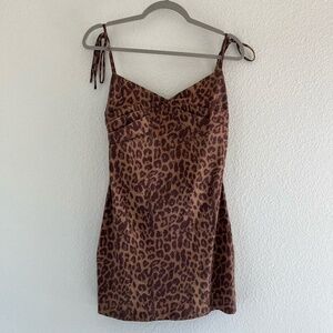 LPA x REVOLVE | Tie Shoulder Leopard Animal Print Mini Dress in Brown | Size M